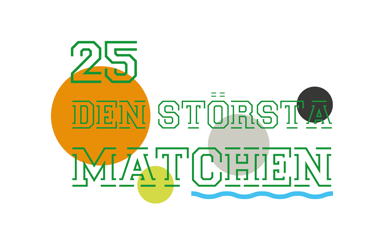 Logotyp med bollar och texten 25 Den största matchen..