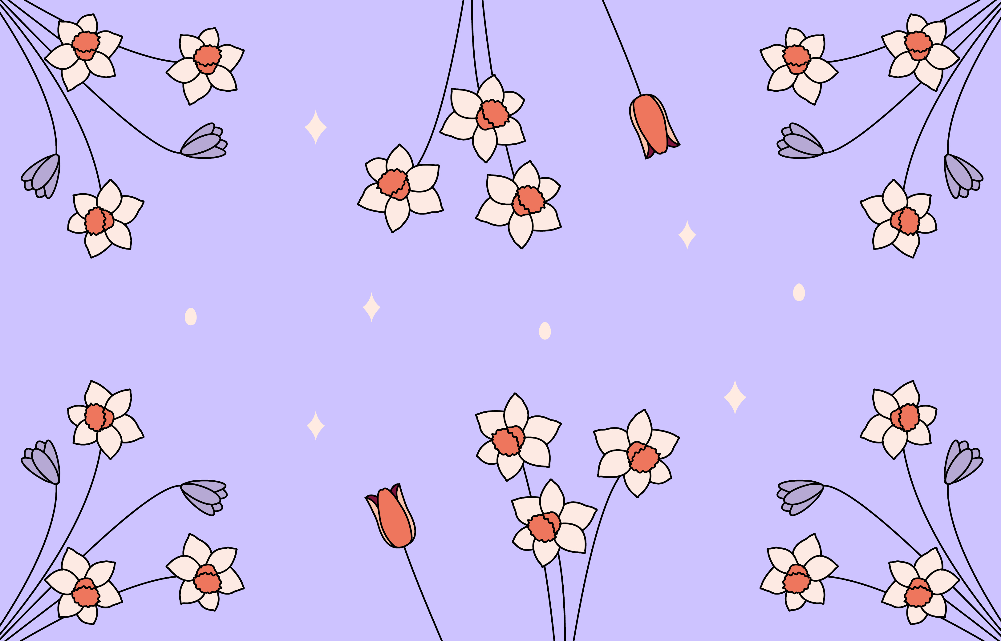 Påskliljor och tulpaner. 