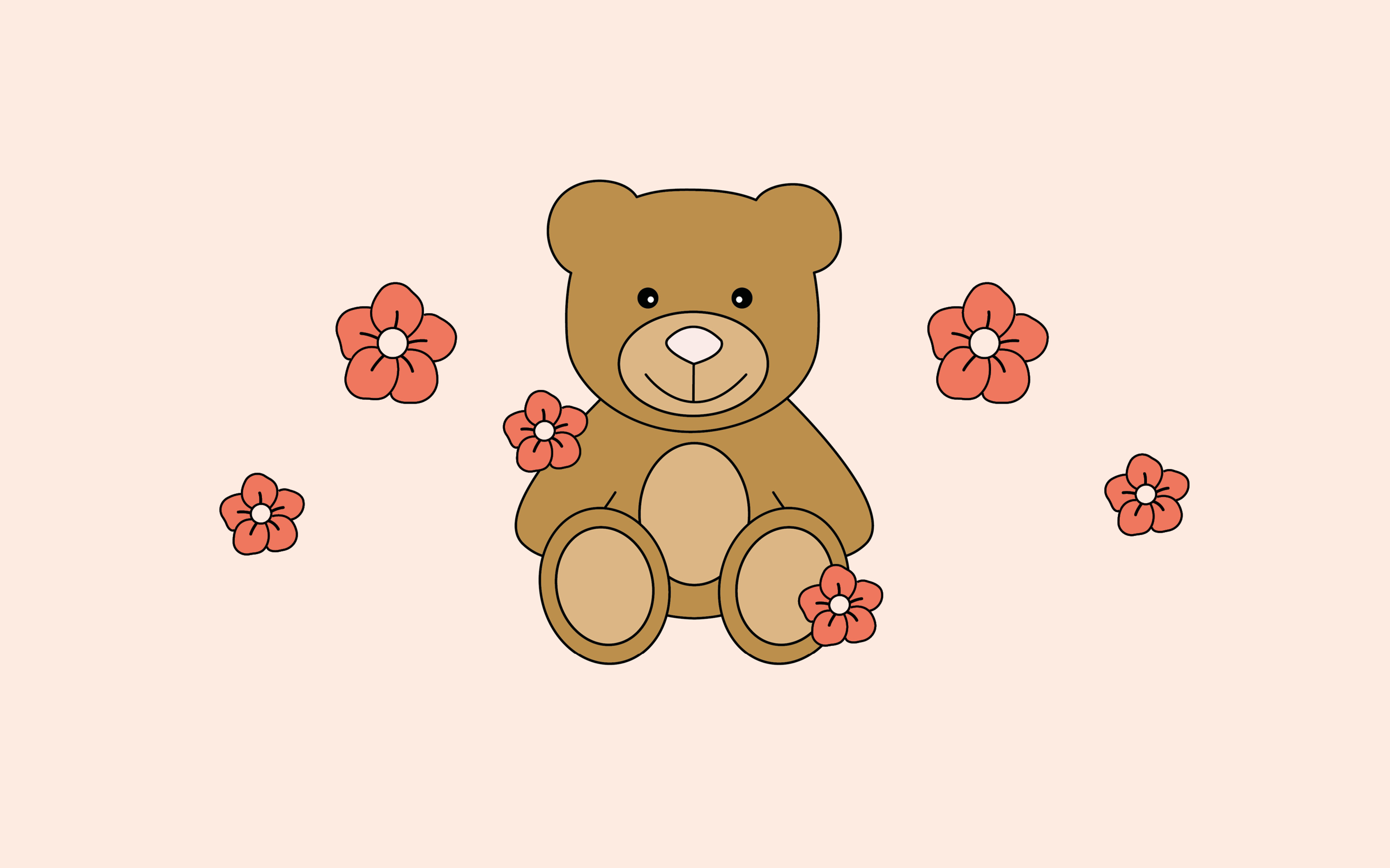 Illustration av nalle med blommor runtomkring sig.