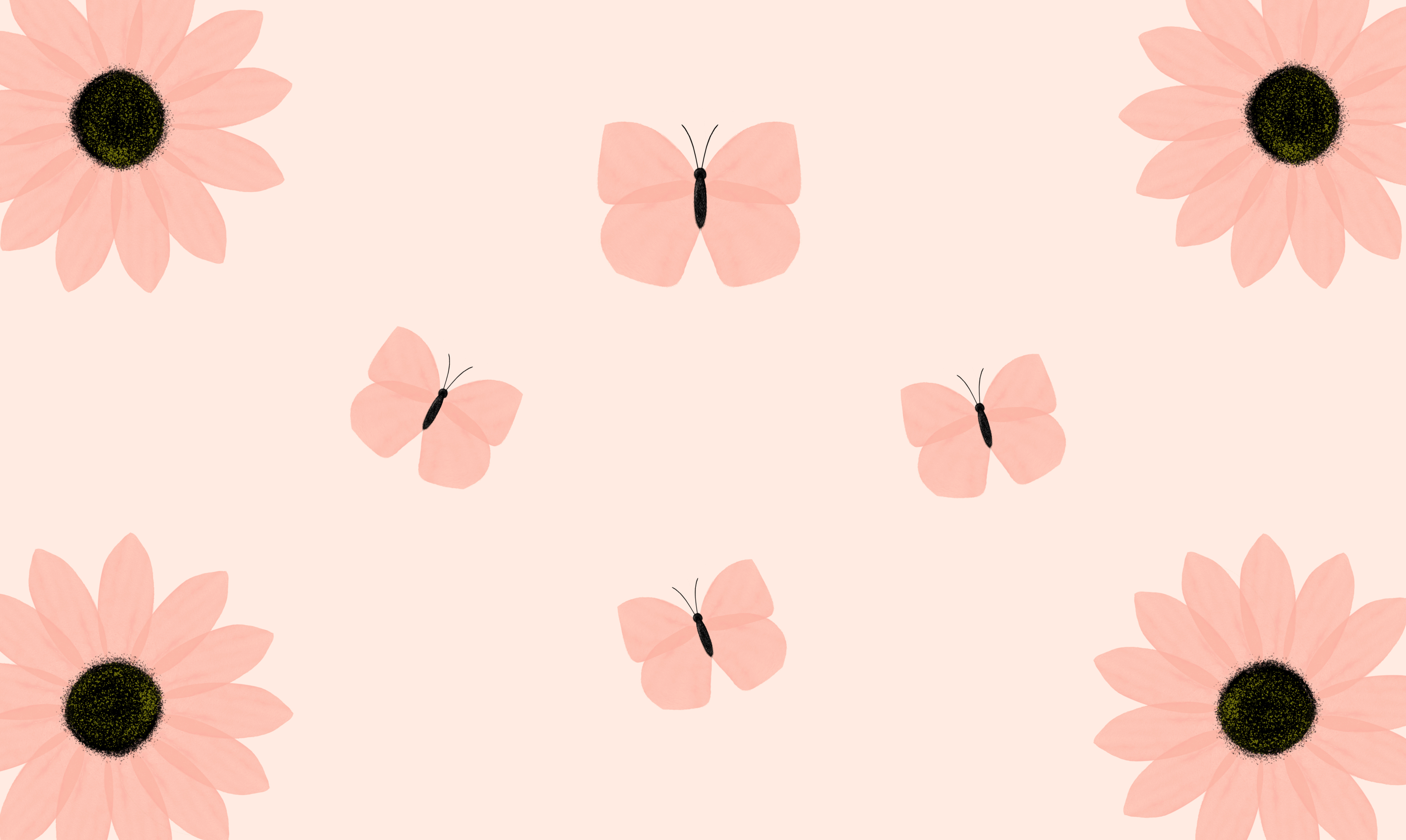 Illustration av fjärilar och blommor.