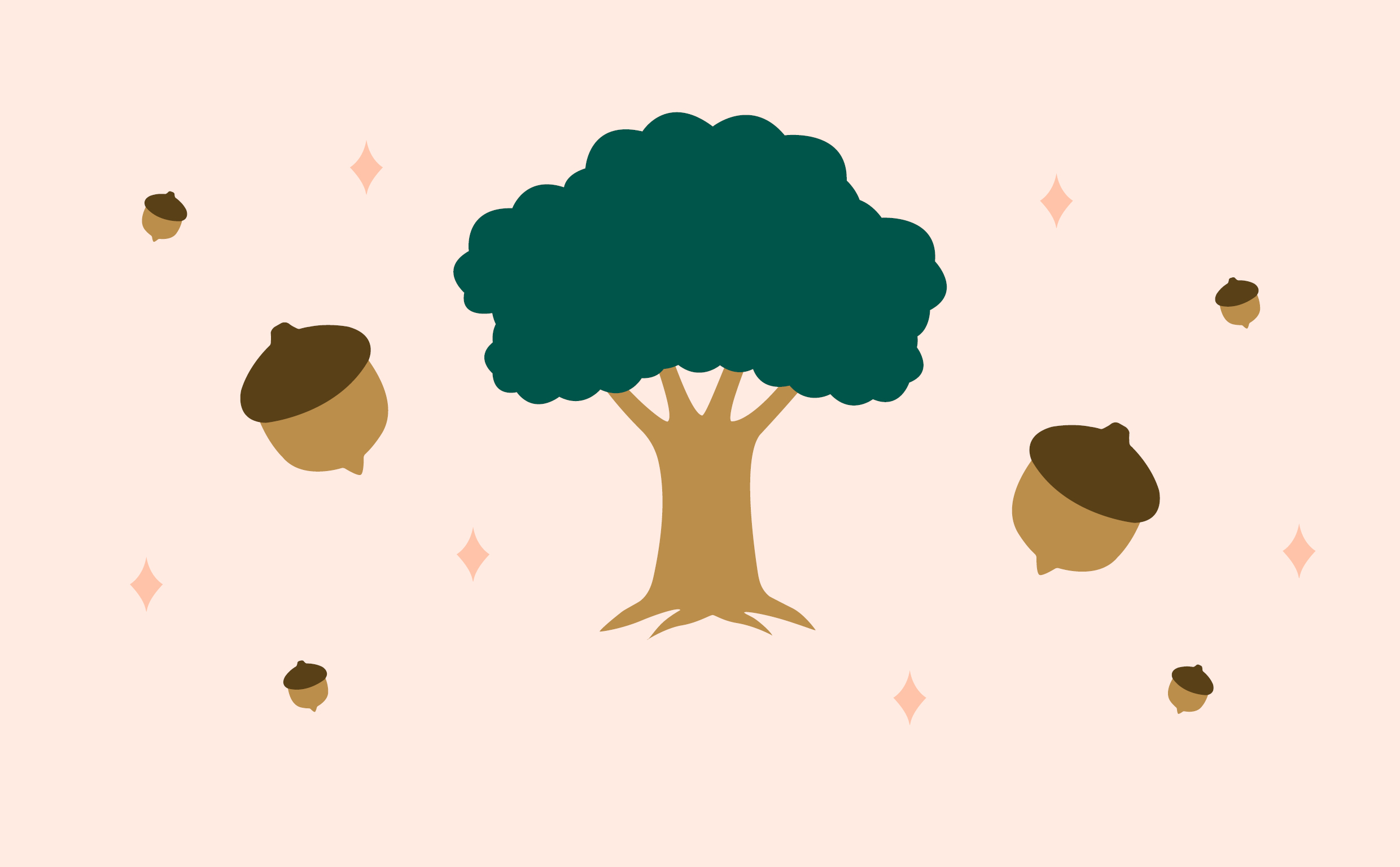 Illustration av en ek och ekollon.