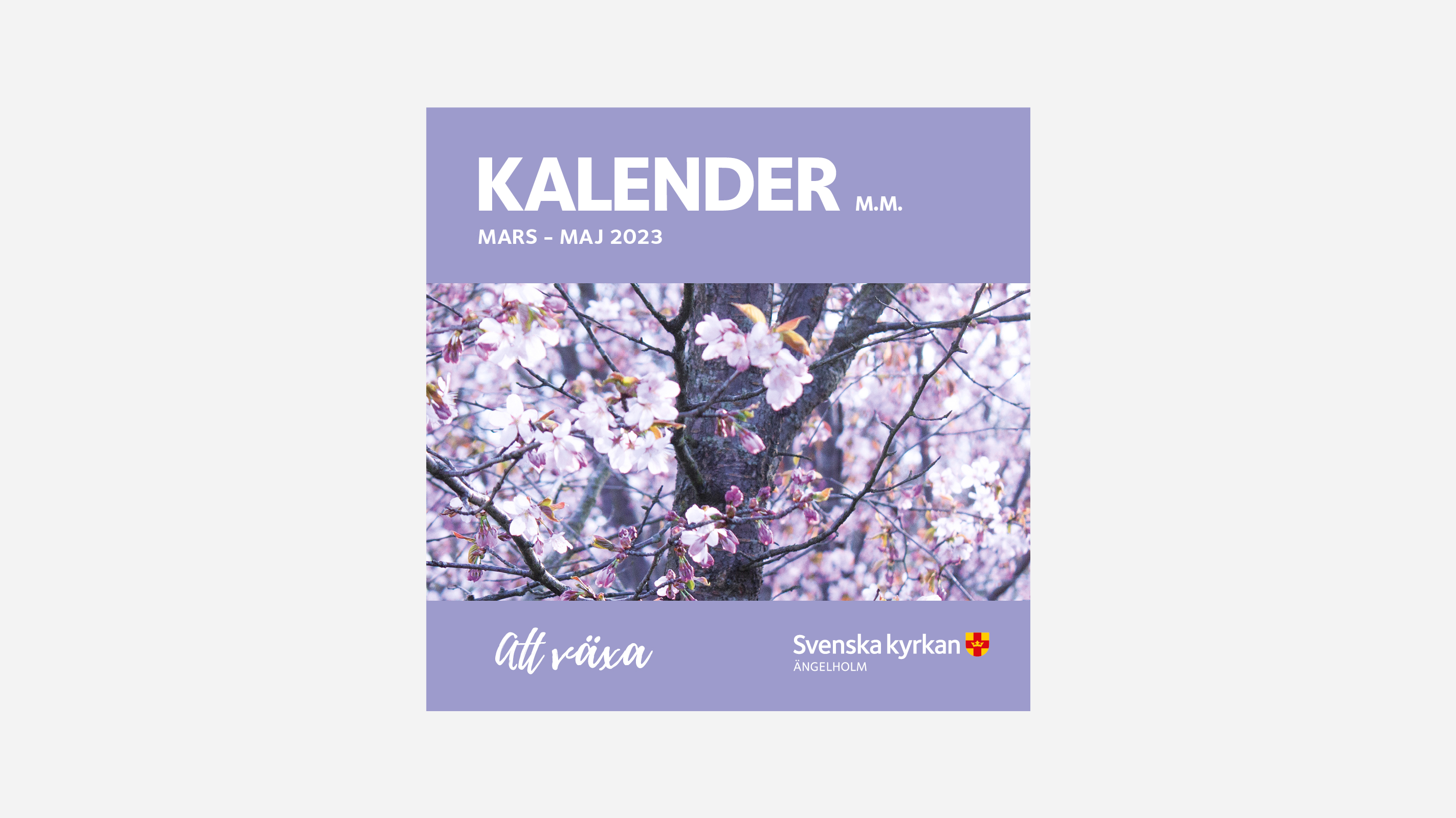Vårkalendern med ett träd som blommar.