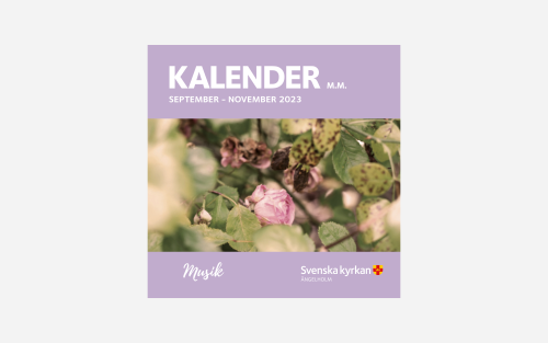 Framsida på Kalender m.m. Blomma och höstlöv.