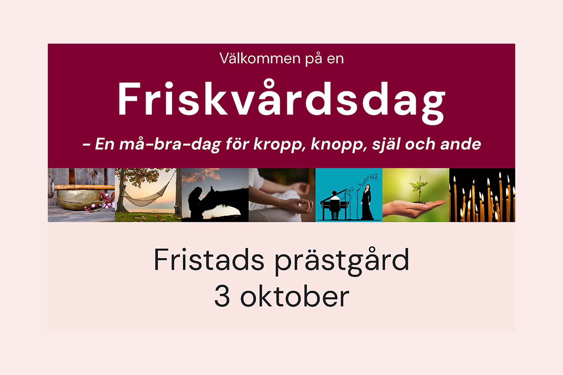 Affisch med bilder på olika friskvårdsaktiviteter
