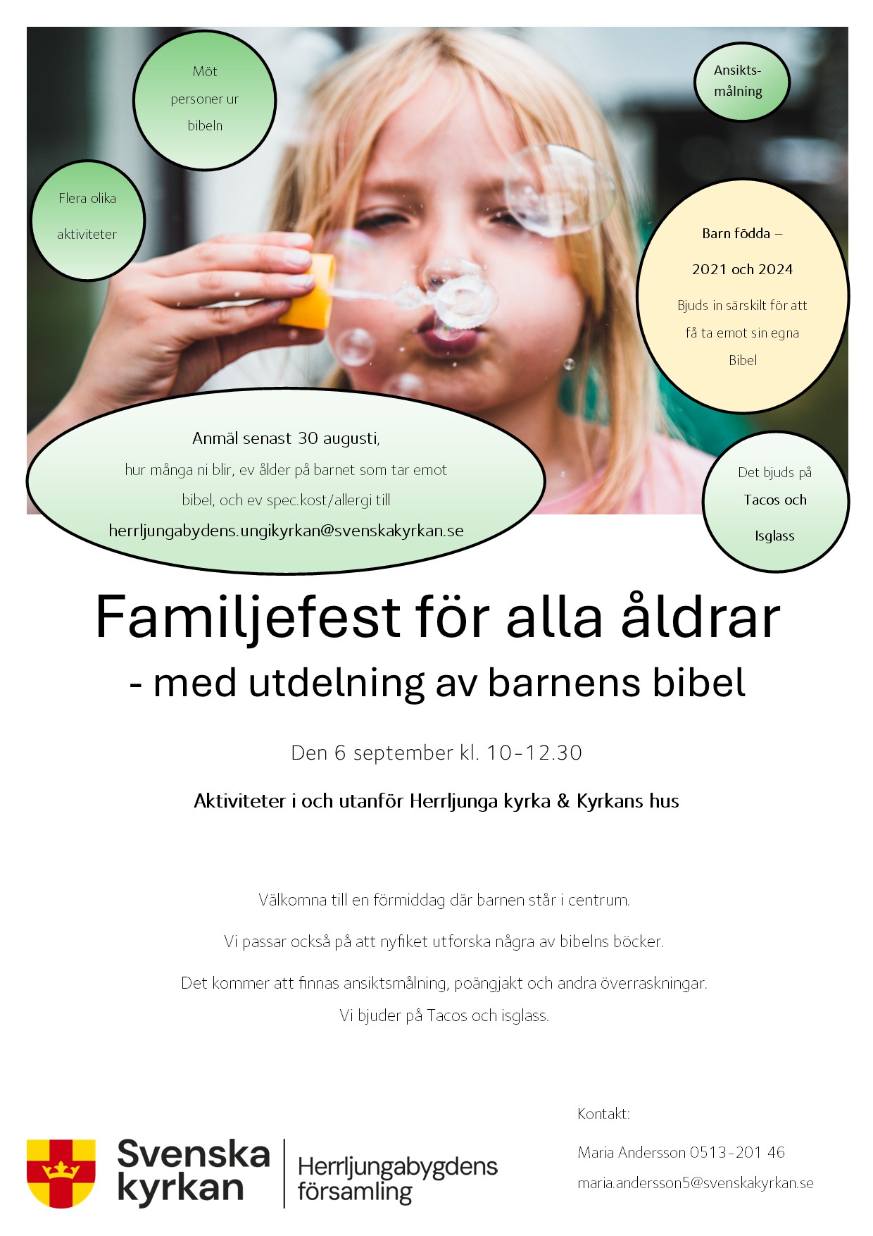 Välkommen på familjefest i Herrljunga kyrka och kyrkans hus