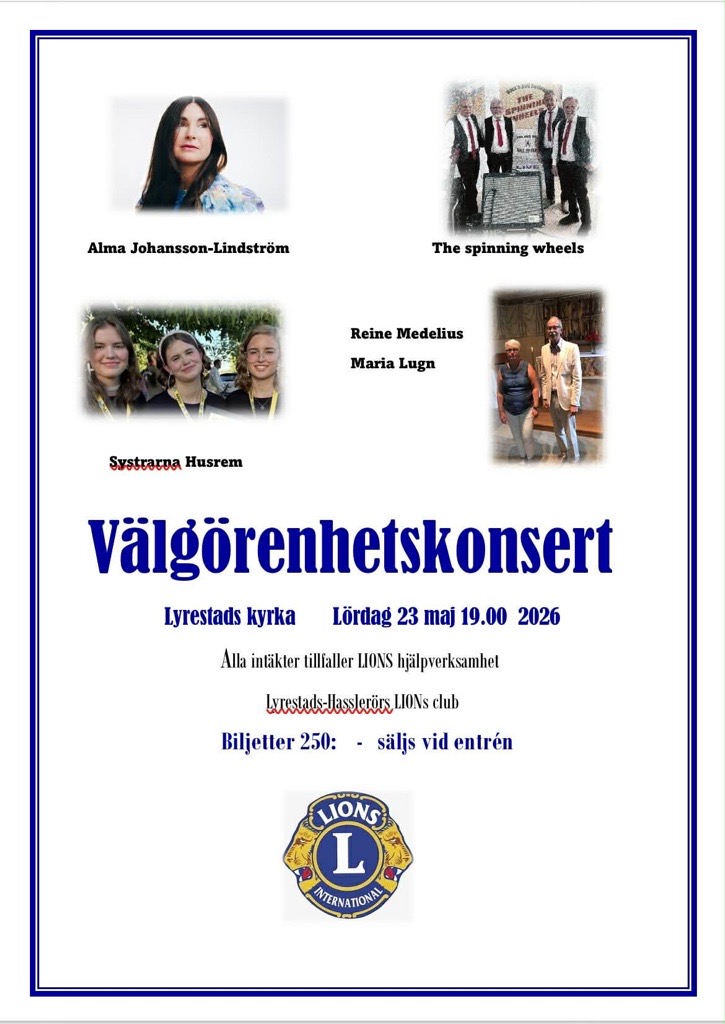 Välgörenhetskonsert med Lions 23 maj 2026