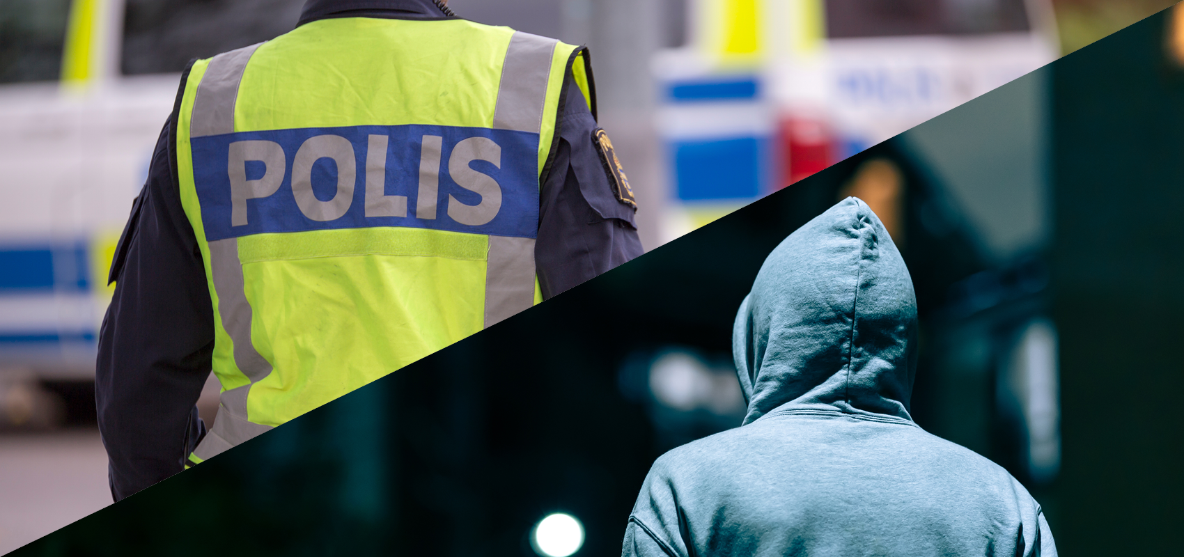 en polis och en person med luvtröja