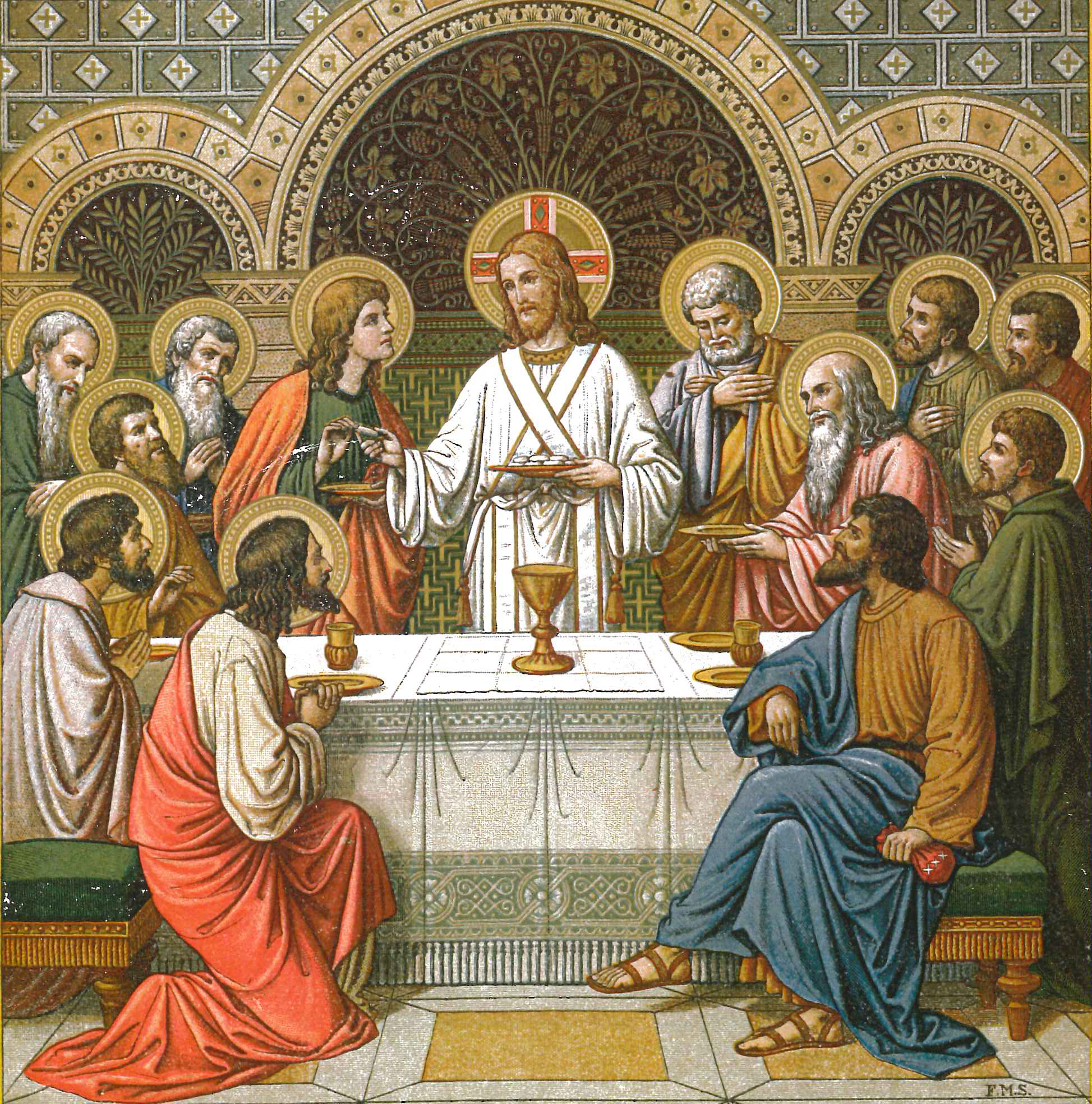 Illustration av Nattvarden med Jesus i mitten.