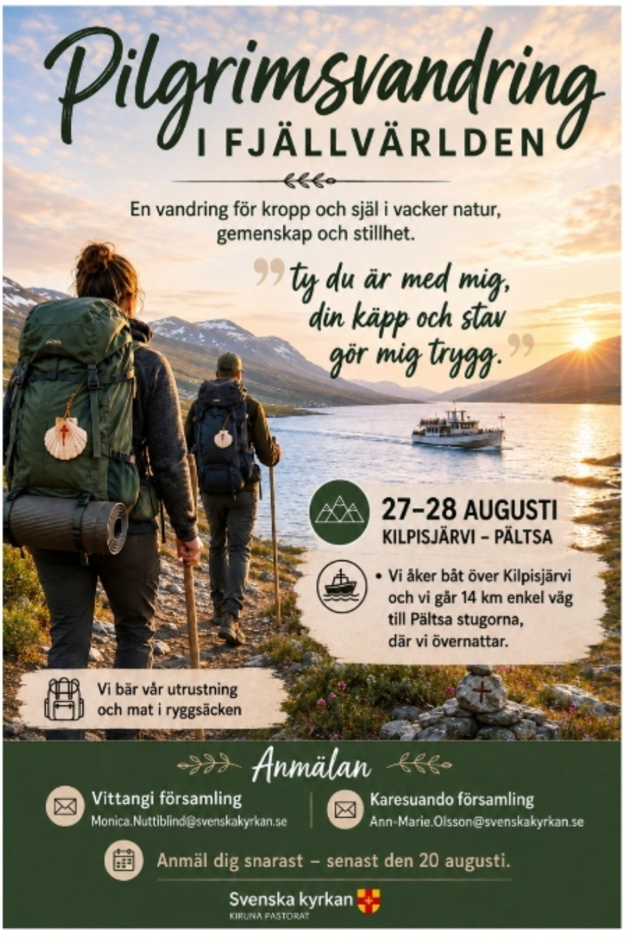 En solnedgång med texten "Pilgrimsvandring"