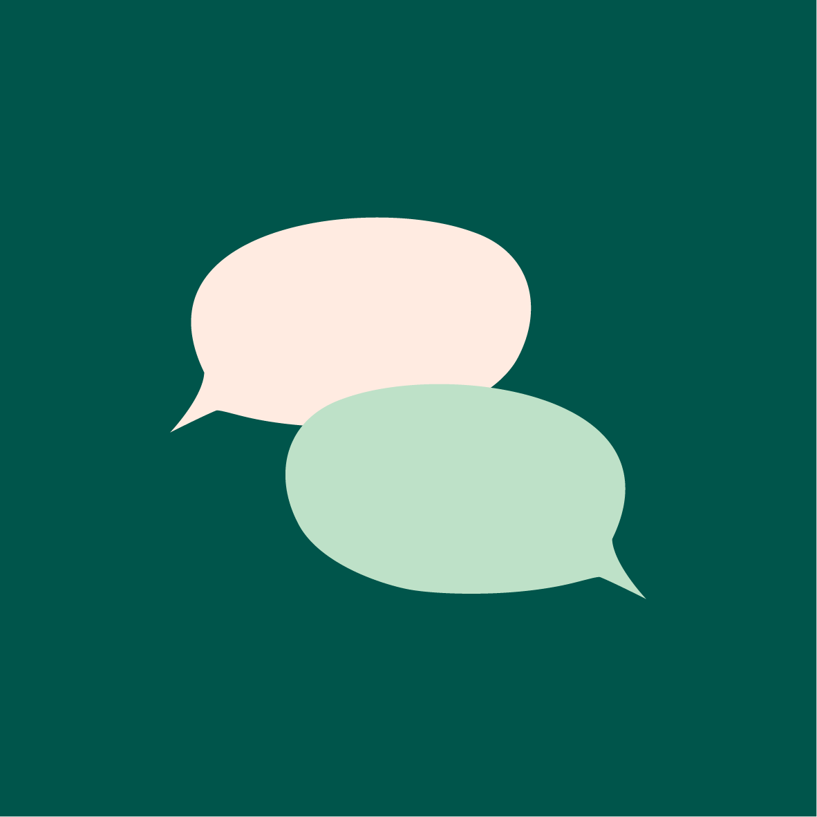 illustration av två pratbubblor mot mörkgrön bakgrund.