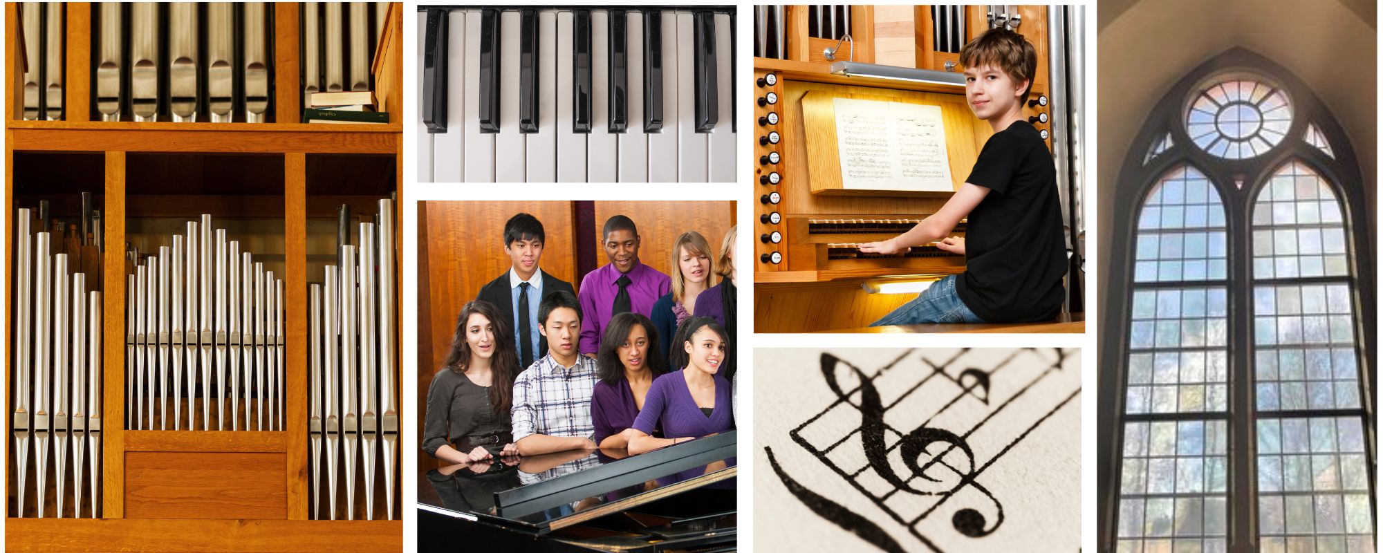 Collage orgel körer noter kyrkorum orgelelev 