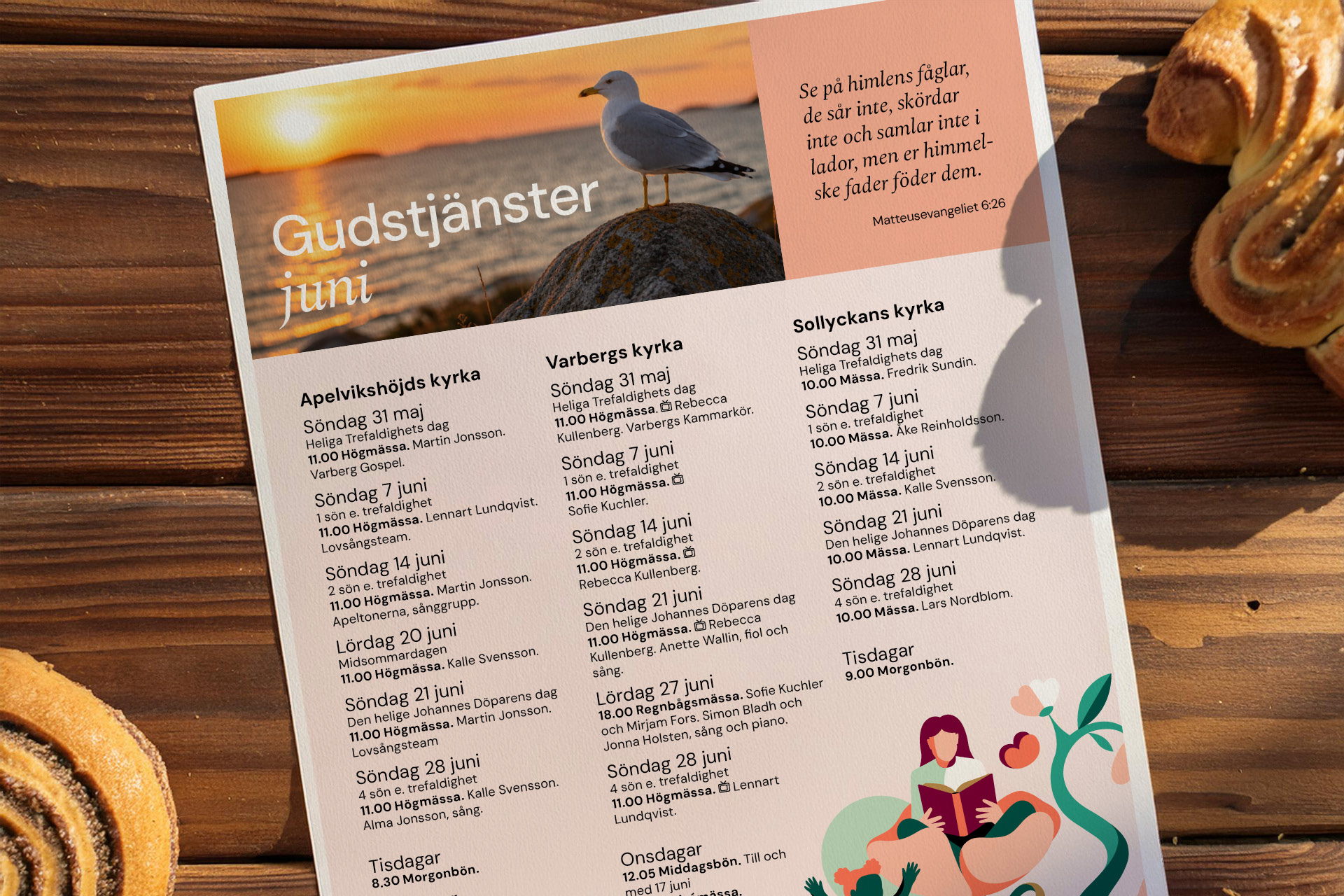 Ett månadsblad juni 2026 ligger på ett bord