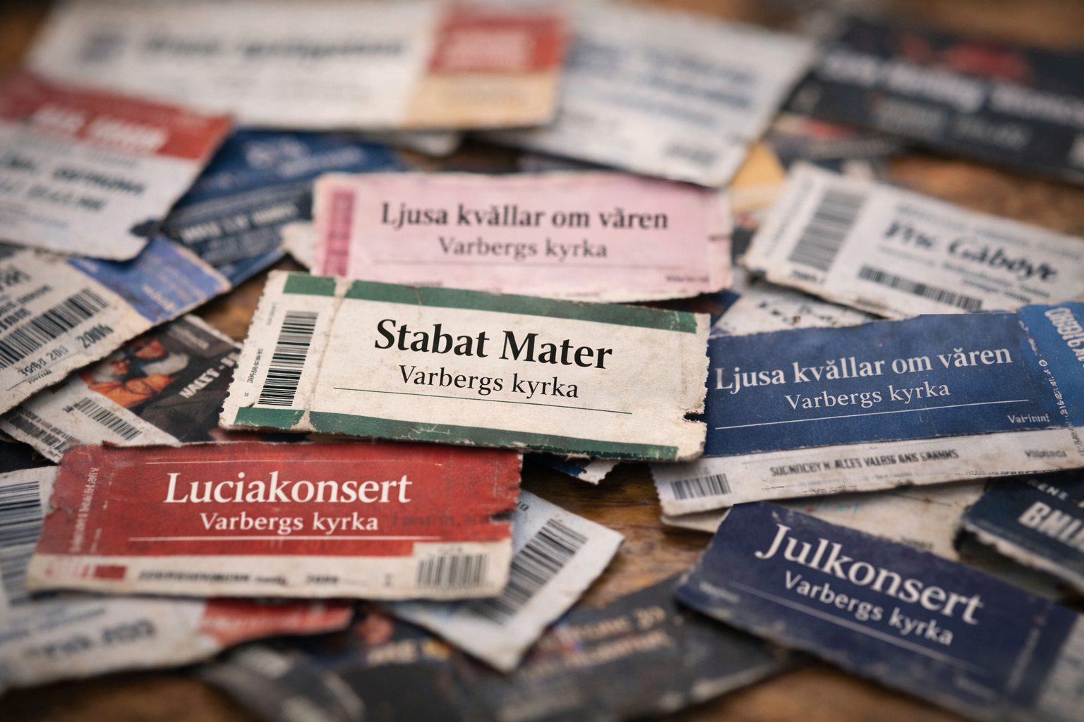 En massa biljetter på ett bord