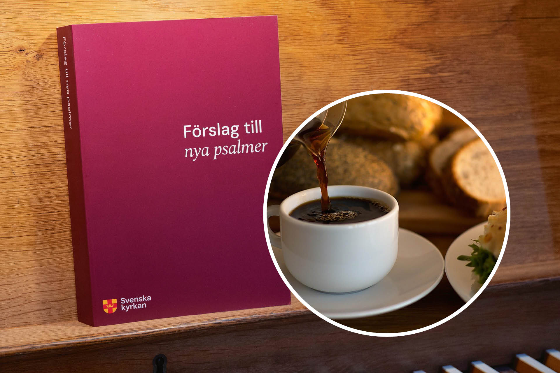 Montage psalmboksförslag och kaffekopp