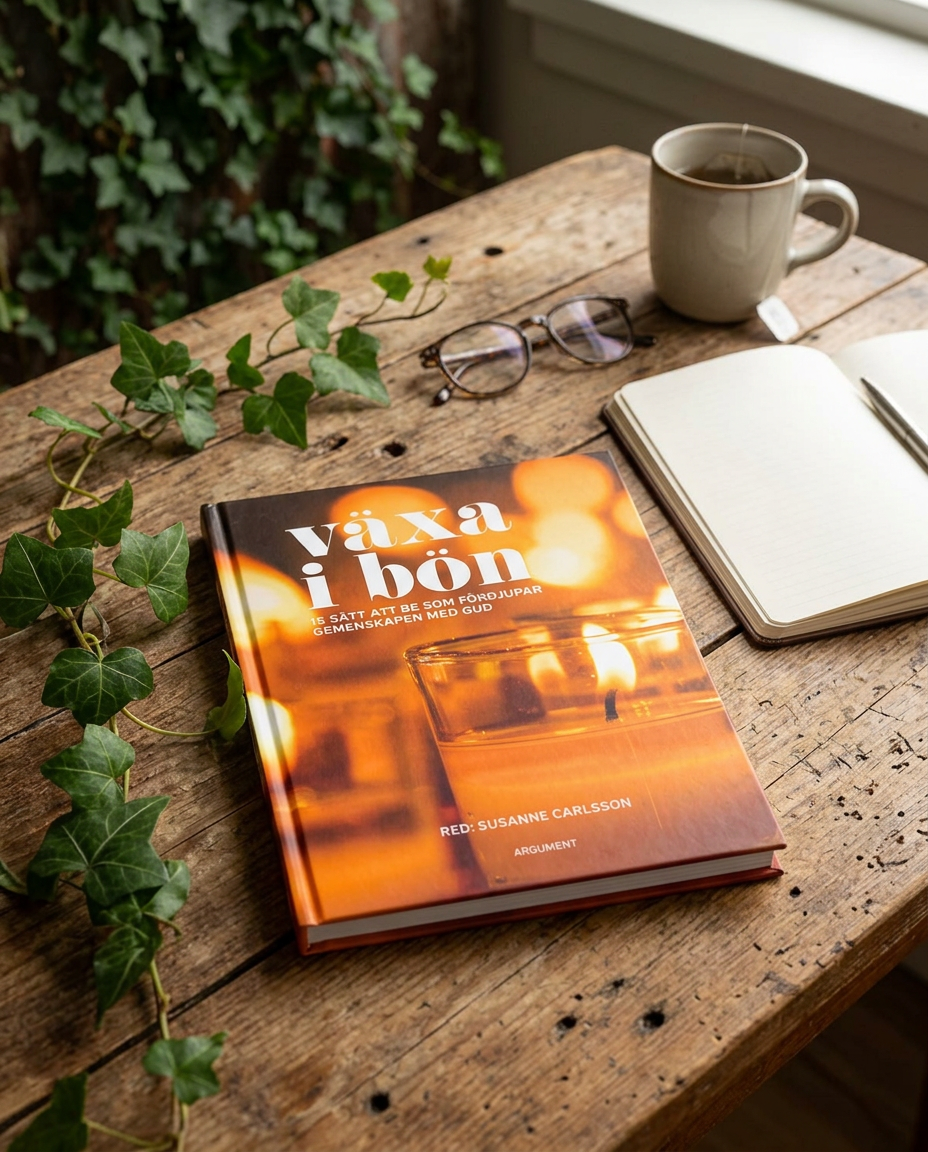 Boken Växa i bön till på ett bord