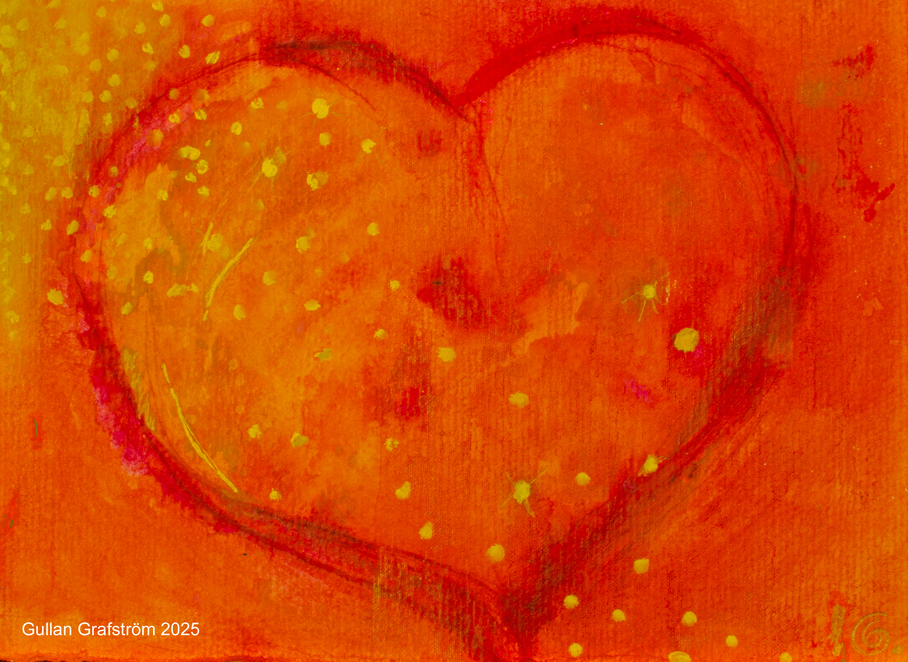 Målning föreställande stort rött hjärta.