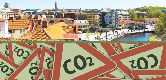 Ett kollage av varningsskyltar med Borås som bakgrund.