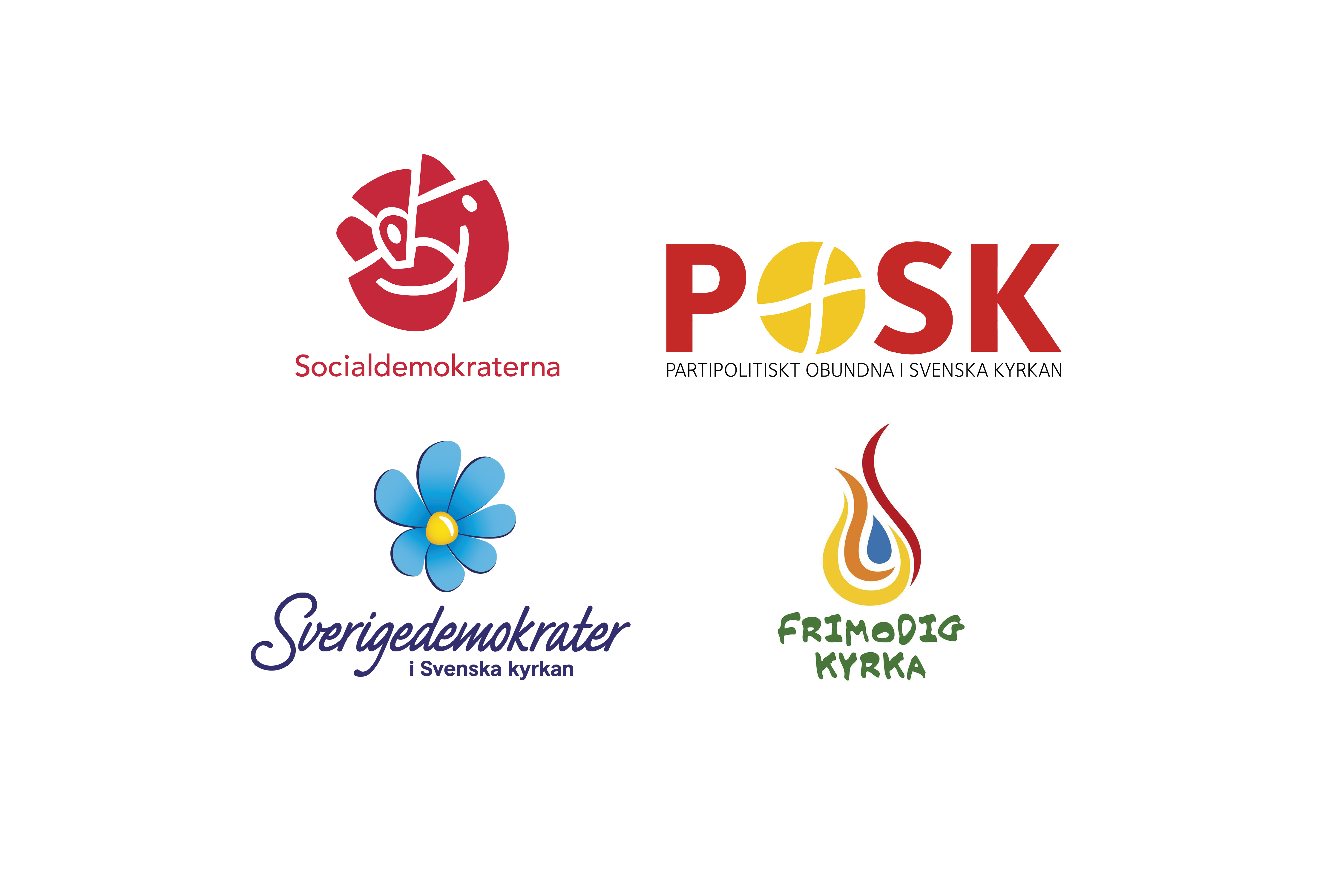 Fyra olika politiska loggor samlade.