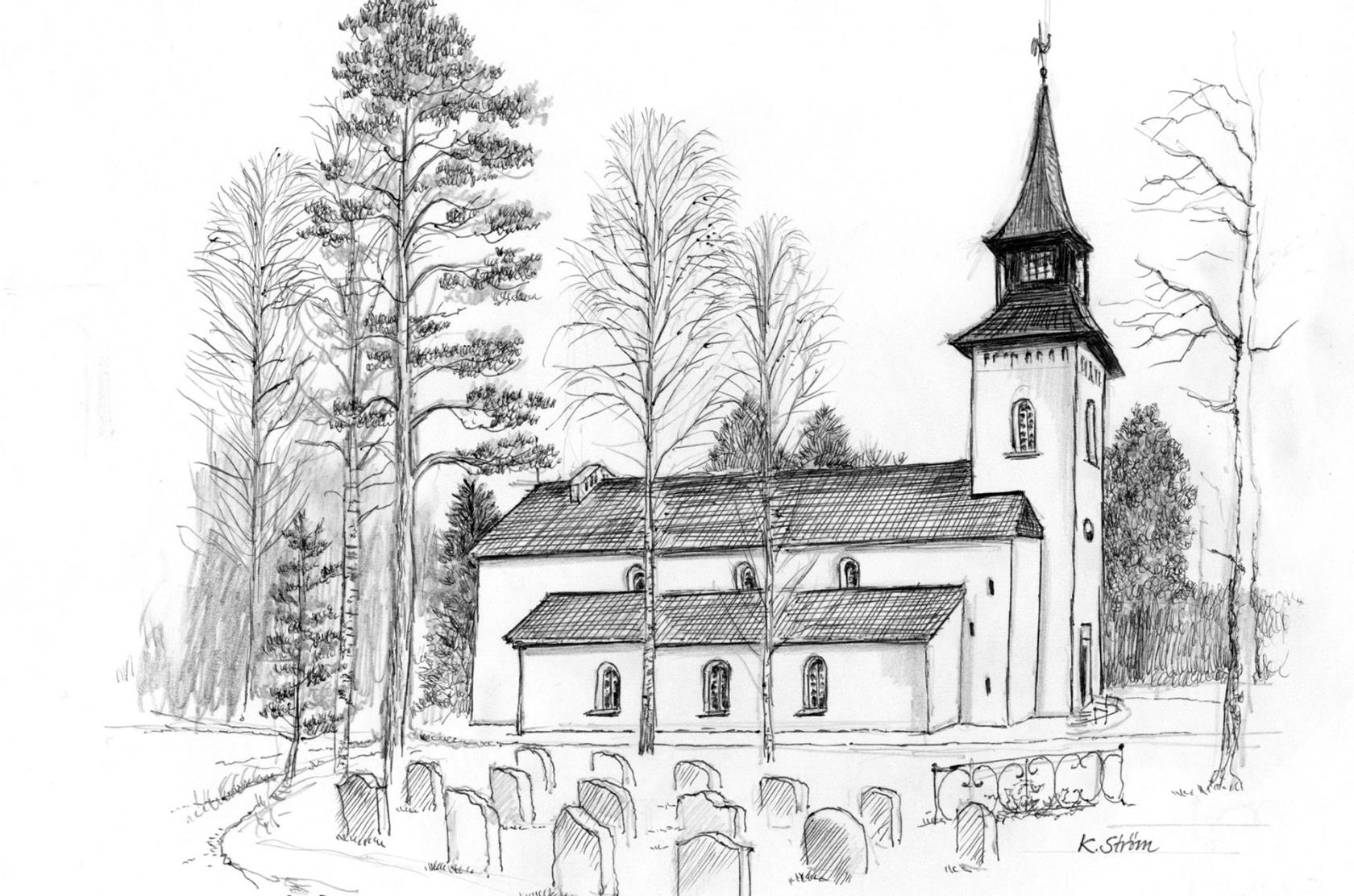 teckning av Boo kyrka