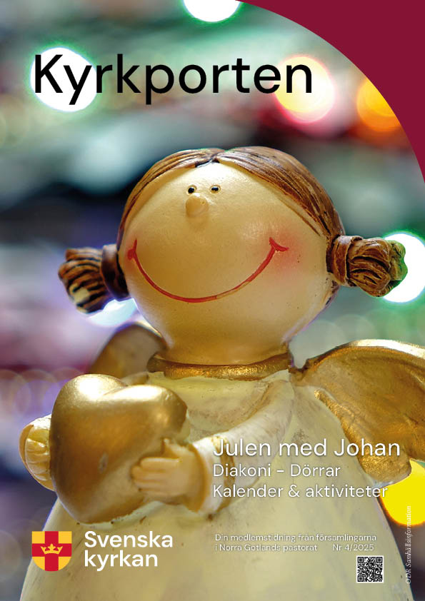 Prästen Johan Sunnerstam står framför en gammal stenmur. Träd grönskar i bakgrunden. Johan ler stort, hans mörka lockiga hår rör sig i vinden. Han har svart prästskjorta och en fleecetröja. 