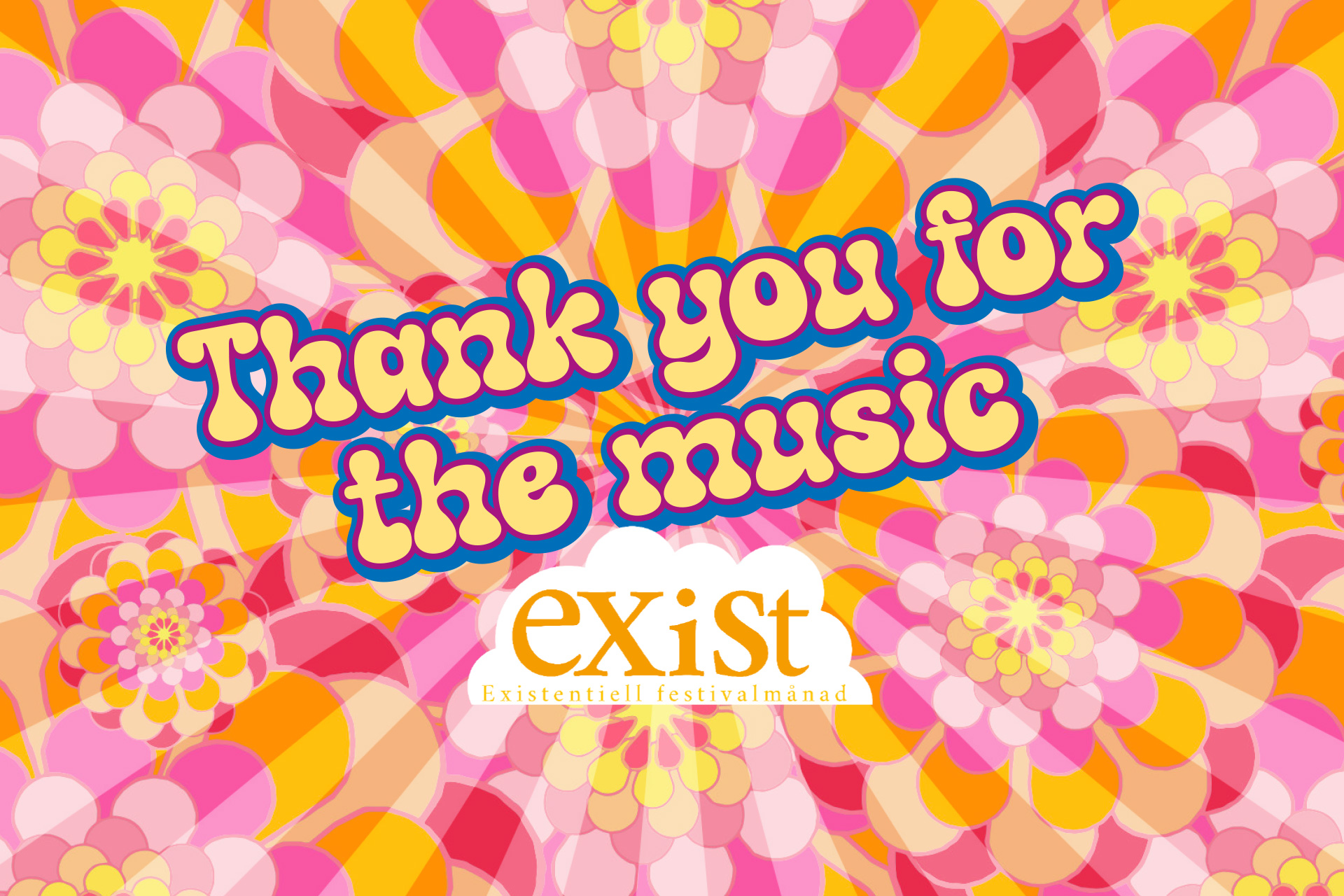 70-talsinspirerad och färgglad bild med texten "Thank you for the music"