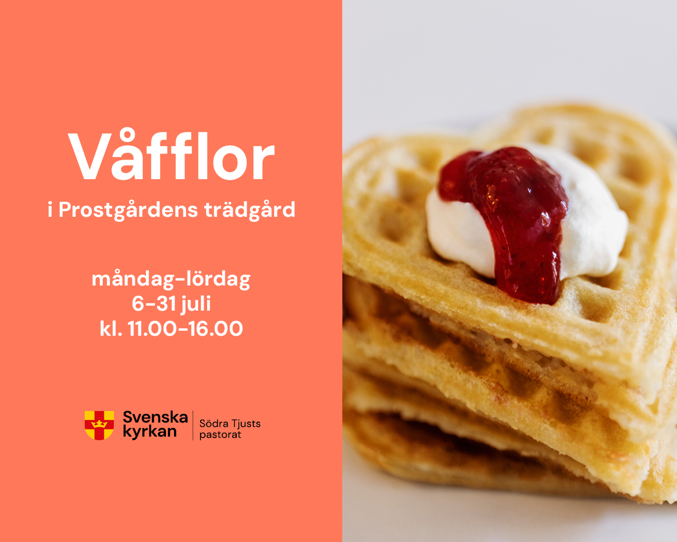 Bild på affisch med information om våffelcafé i Prostgårdens trädgård