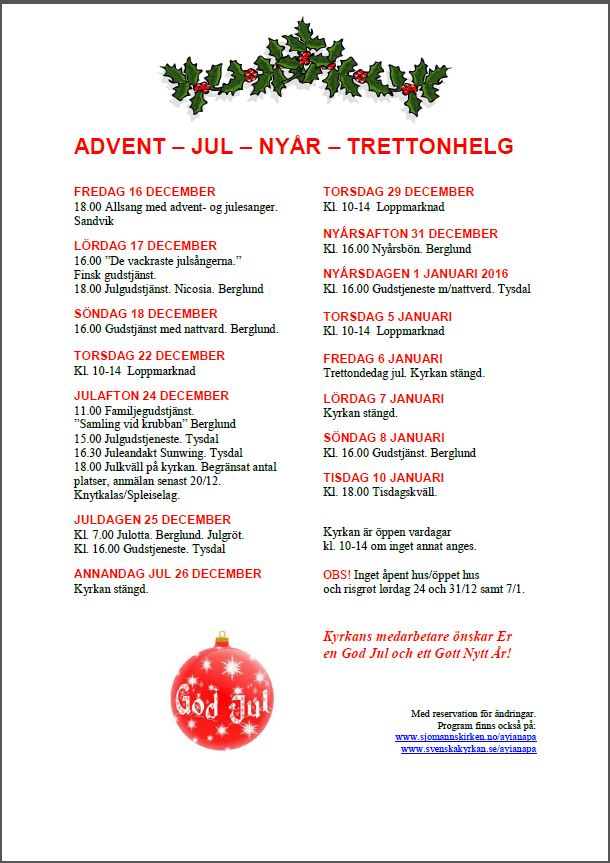ADVENT – JUL – NYÅR – TRETTONHELG