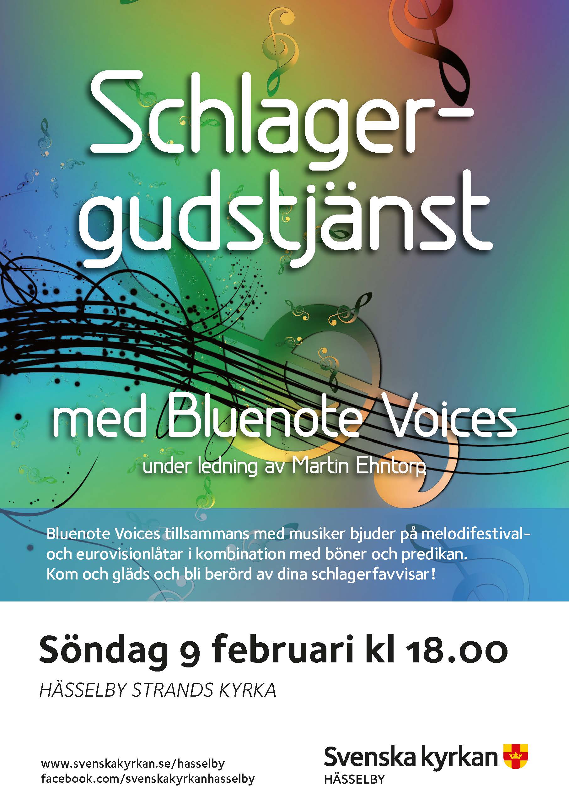 Schlagergudstjänst med Bluenote voices.