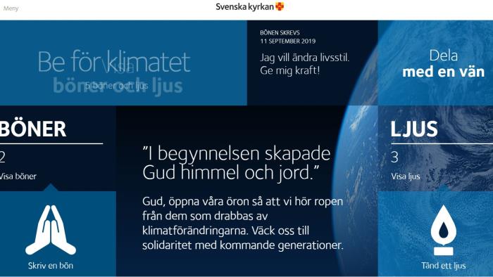 Bild visar startsidan för bönewebbens rum för klimatet