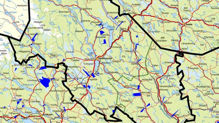 Karta över de fyra skogvaktardistrikten i Härnösands stift