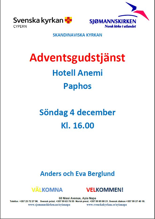 Adventsgudstjänst i Paphos 4 dec