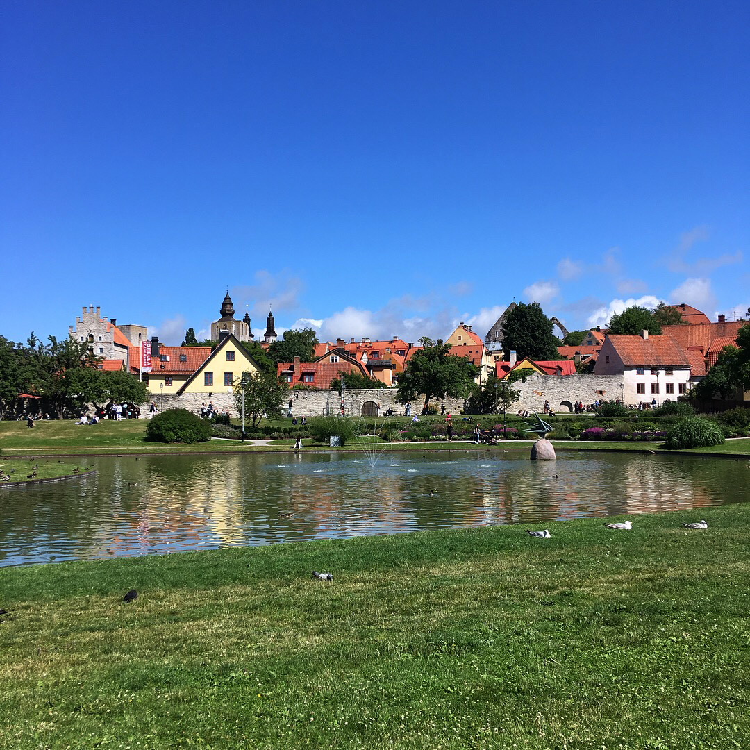 Klassisk bild från Almedalen med Visby i bakgrunden