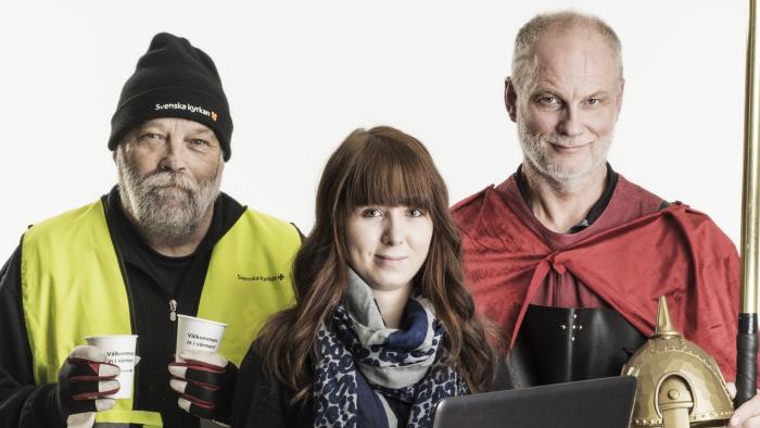 Bilden föreställer tre ideella medarbetare i Svenska kyrkan Örebro: Torsten, Isabella och Sven-Erik. 