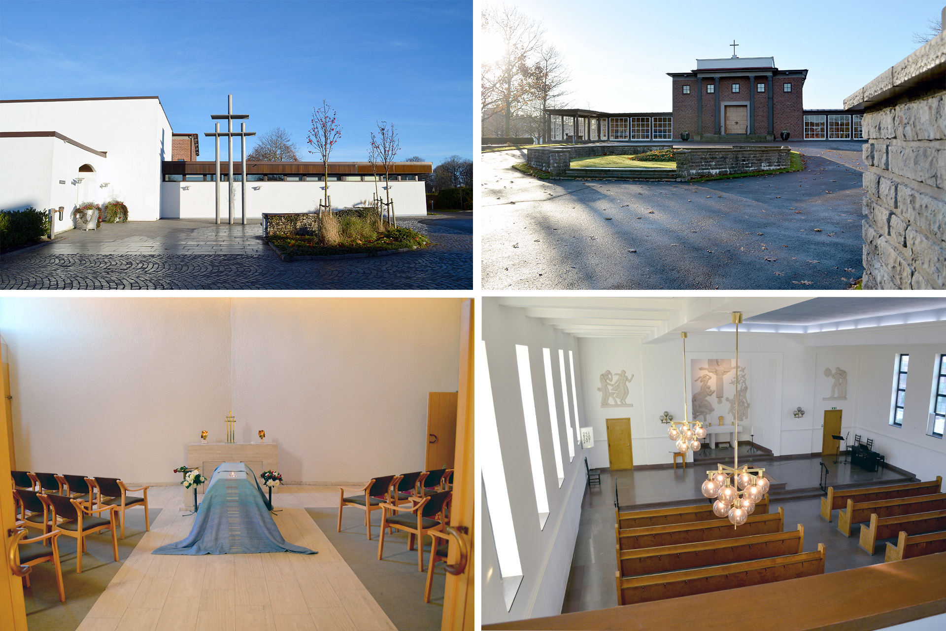 S:ta Anna kapell på vänster sida, exteriör och interiör. S:ta Katarina kapell på höger sida, exteriör och interiör).