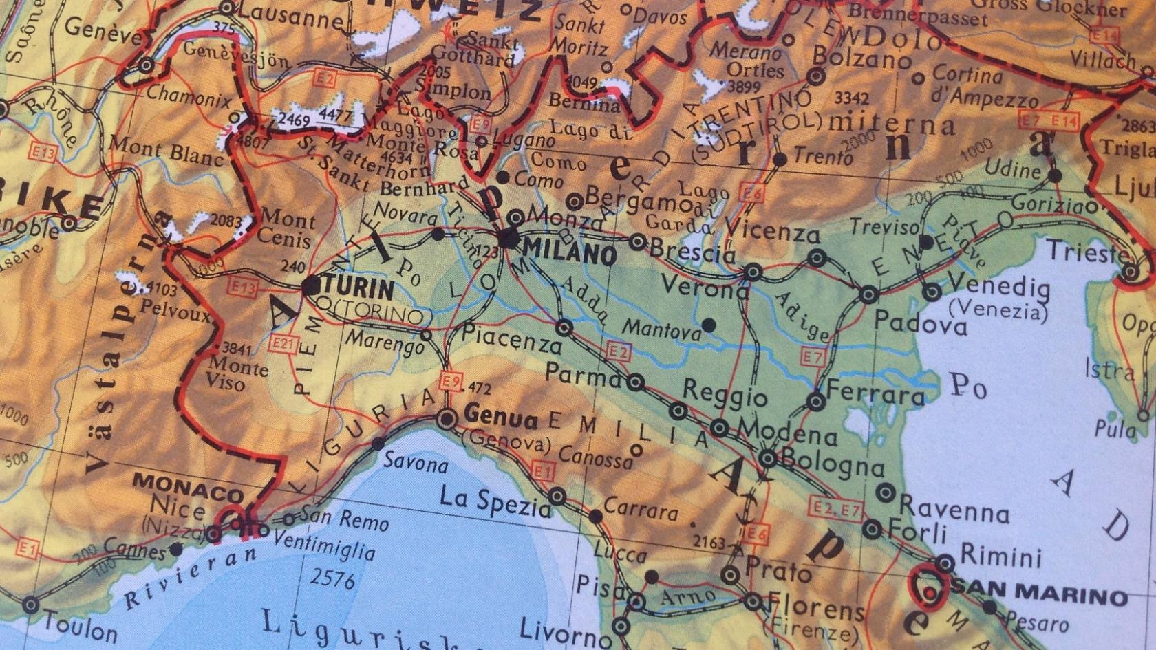 Kartbild norra Italien