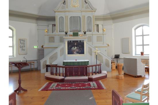Vedevågs kyrka, insidan. Taget från Entrén