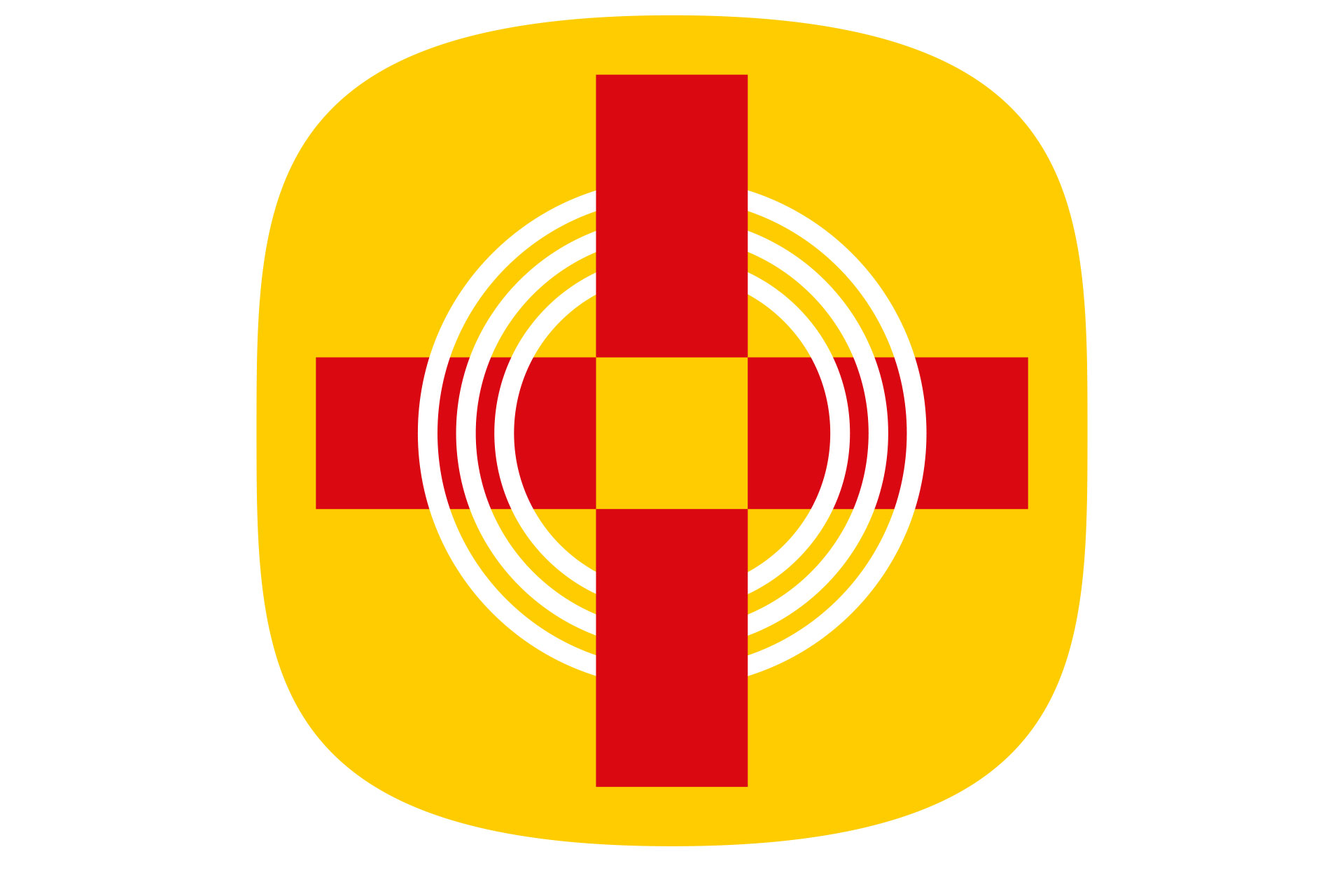 Pilgrimsvägens logotyp är ett rött kors mot en gul bakgrund