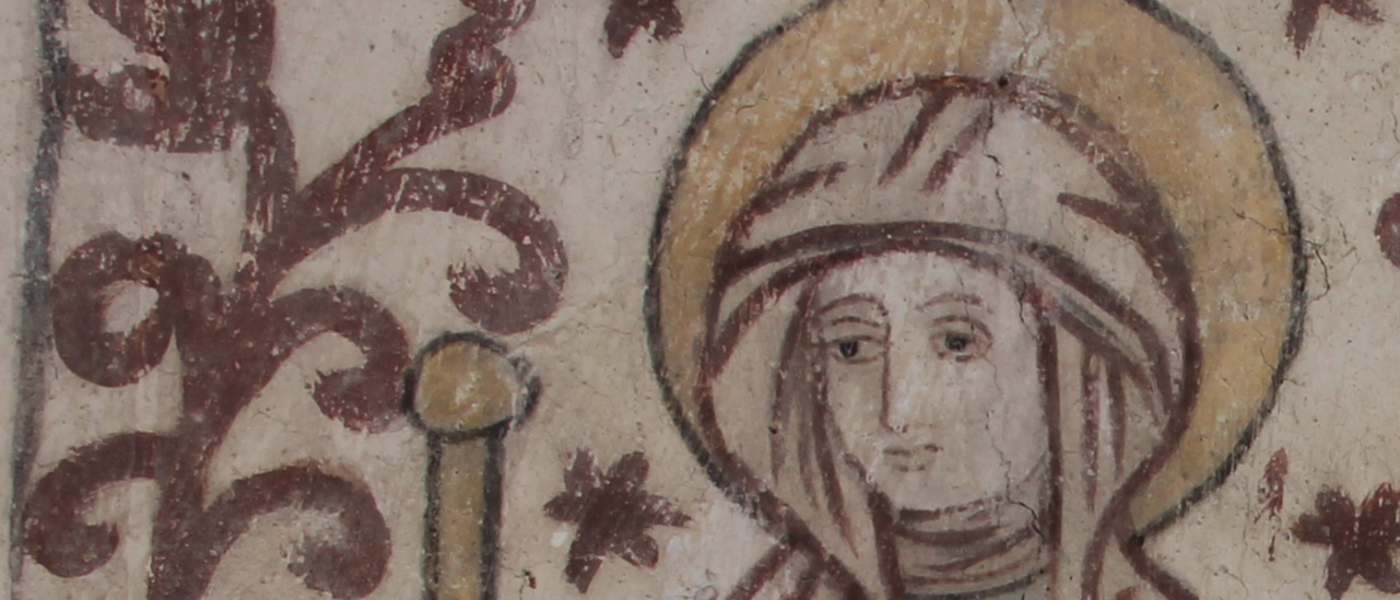 Muralmålning i Götene kyrka föreställande Sankta Helena
