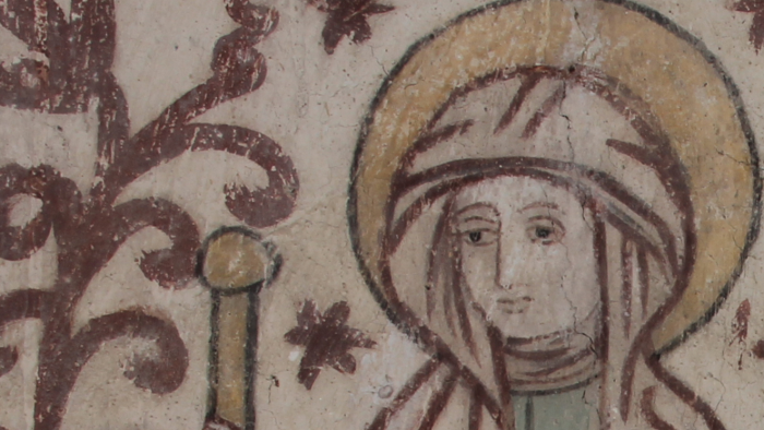 Muralmålning i Götene kyrka föreställande Sankta Helena