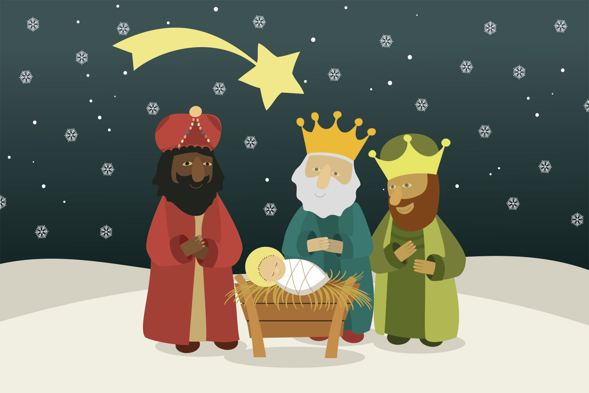 Tre vise män vid Jesus i krubban