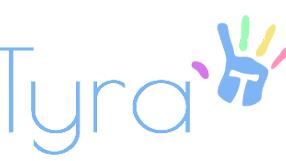 Logotypen för tyra-appen med ett handavtryck i flera färger.
