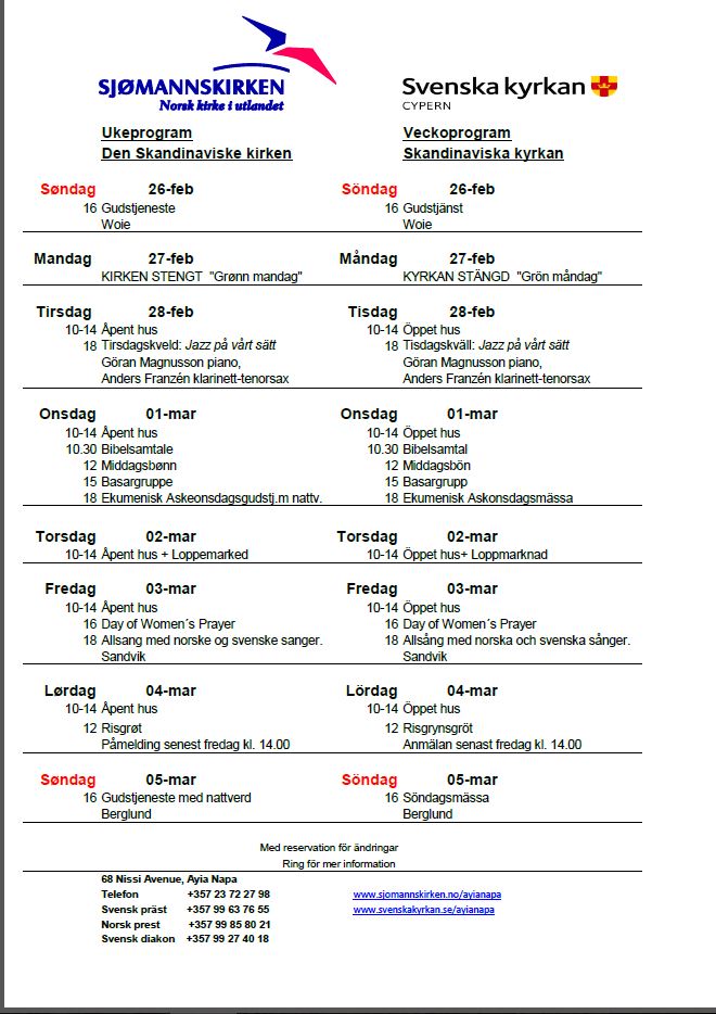 Veckoprogram 26 feb-5 mars