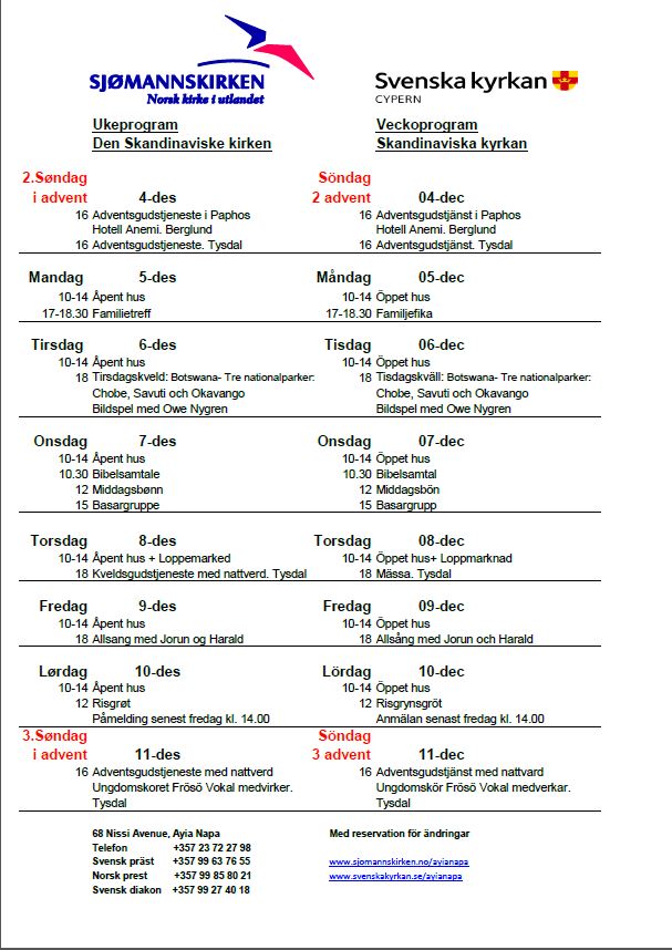 Veckoprogram 4-11 december