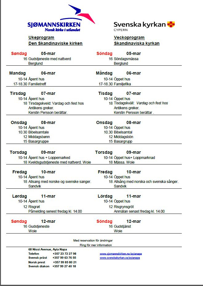 Veckoprogram 5-12 mars