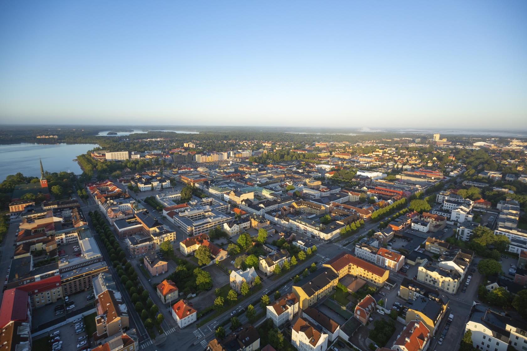 Vy över Växjö innerstad mot sydväst.