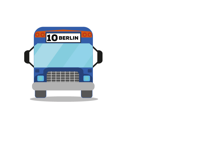 Illustration av en blå buss med texten 10 Berlin.