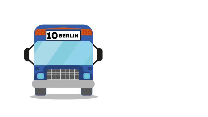 Illustration av en blå buss med texten 10 Berlin.