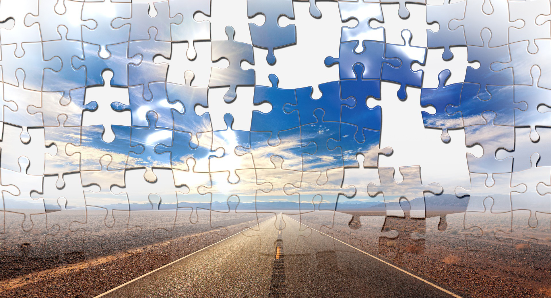 Pussel föreställande en horisontlinje, med några bitar saknade.