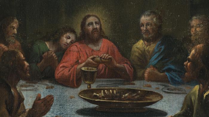 Oljemålning på duk med motiv från Jesu passionshistoria.