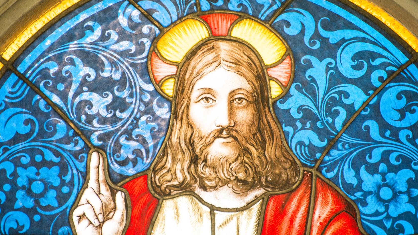 En fönstermålning av Jesus.